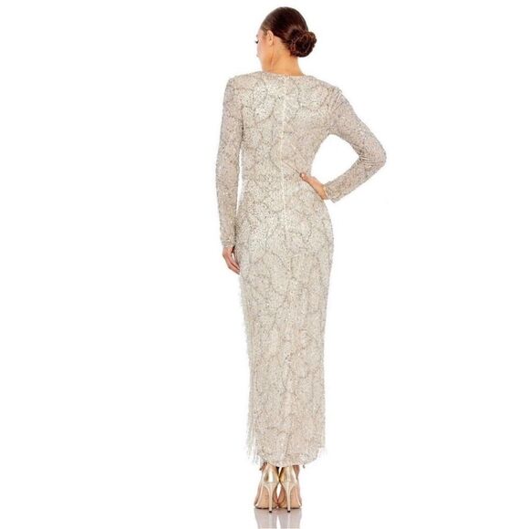 Mac Duggal 5741 Fringe Slit Plunging Neck Dress - Picture 2 of 11